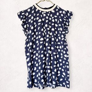 THML Navy Polka Dot Blouse Size Small Ruffle Sleeve Top